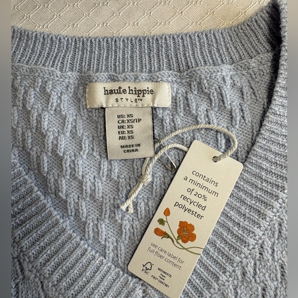 Haute Hippie Style Pale Blue Textured Knit Sweater Oversized XS NWT - Picture 2 of 5